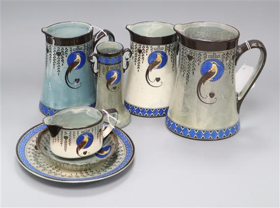 A group of Royal Doulton Titanian wares, decorated in the Bird of Paradise pattern D4222, (7)